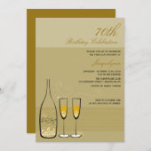 Gold Champagne Milestone Birthday Party Invite Kaart (Voorkant / Achterkant)