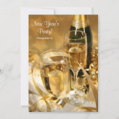 Gold Champagne Nieuwjaarsfeest Uitgenodigd Kaart (Voorkant)