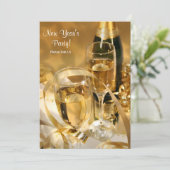 Gold Champagne Nieuwjaarsfeest Uitgenodigd Kaart (Staand voorkant)
