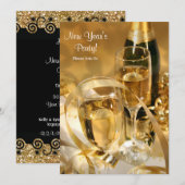 Gold Champagne Nieuwjaarsfeest Uitgenodigd Kaart (Voorkant / Achterkant)