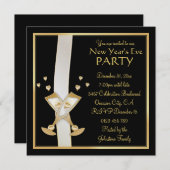 Gold Champagne op Black New Year Party Kaart (Voorkant / Achterkant)