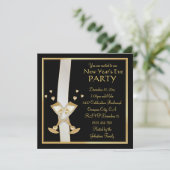Gold Champagne op Black New Year Party Kaart (Staand voorkant)