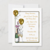 Gold Champagne Party Invitation Kaart (Voorkant)