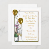 Gold Champagne Party Invitation Kaart (Voorkant / Achterkant)