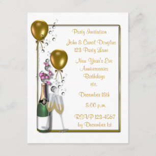 Gold Champagne Party Invitation Kaart