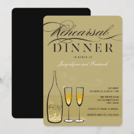 Gold Champagne Rehearsal Dinner Party Invite Kaart