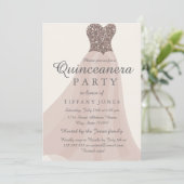 Gold Champagne Shimmer Glitter Gown Quinceanera Kaart (Staand voorkant)