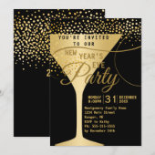 Gold Champagne Sparkles Black New Years Eve Party Kaart (Voorkant / Achterkant)