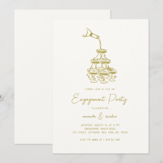 Gold Champagne Tower Bubbly Tower Engagement Party Kaart (Voorkant / Achterkant)