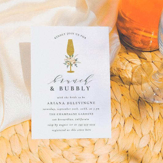 Gold Champagne Waterverf Floral Brunch & Bubble Aankondiging