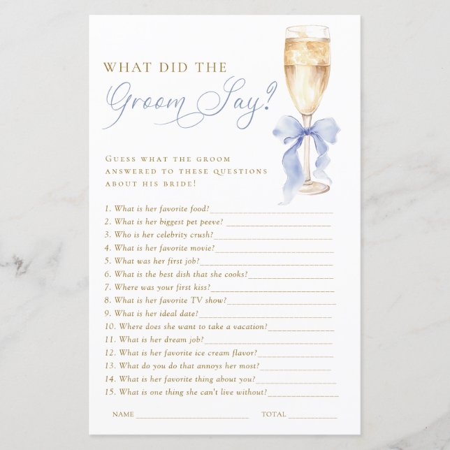 Gold Champagne What Did the Groom Say Game (Voorkant)