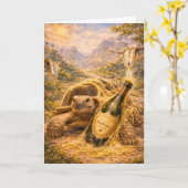 Gold champgane and melting clocks birthday turtle kaart (Gele Bloem)