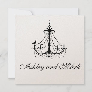 Gold Chandelier Bird Wedding Invitations Kaart