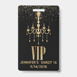 Gold Chandelier Sweet 16 Party VIP Badge