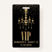 Gold Chandelier Sweet 16 Party VIP Badge (Voorkant)
