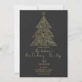 Gold Charcoal Ornamenten Elegant Tree Holidparty Kaart (Voorkant)