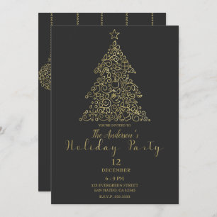 Gold Charcoal Ornamenten Elegant Tree Holidparty Kaart