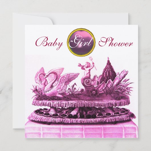 GOLD CHARIOT VAN ZWANEN/CUPCAKES GIRL BABY SHOWER KAART (Voorkant)