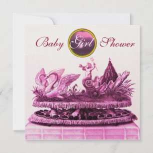 GOLD CHARIOT VAN ZWANEN/CUPCAKES GIRL BABY SHOWER KAART