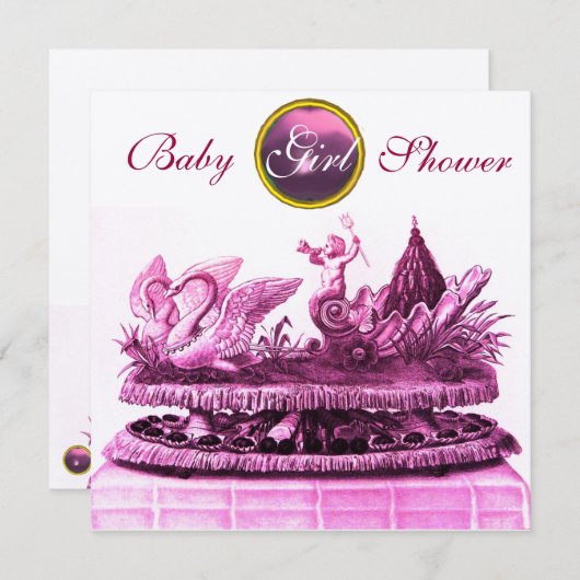 GOLD CHARIOT VAN ZWANEN/CUPCAKES GIRL BABY SHOWER KAART (Voorkant / Achterkant)