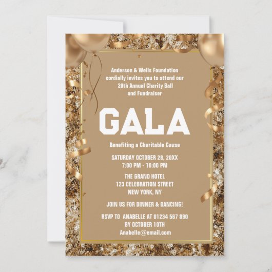 Gold Charity Ball Corporate Fundraising Party Kaart (Voorkant)