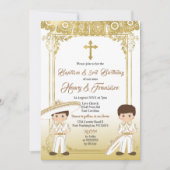Gold Charro Mexican Twin Baptism & Third Birthday Kaart (Voorkant)
