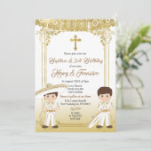 Gold Charro Mexican Twin Baptism & Third Birthday Kaart (Staand voorkant)