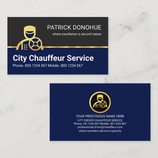 Gold Chauffeur Driver Taxi Line Visitekaartje (Voorkant / Achterkant)