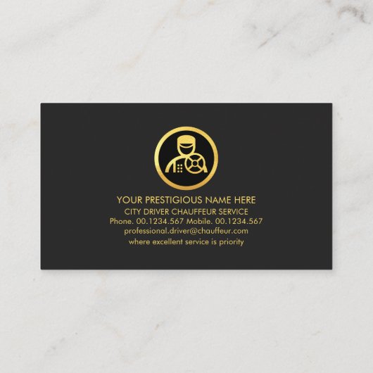 Gold Chauffeur Taxi Car Border Visitekaartje (Achterkant)