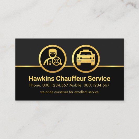 Gold Chauffeur Taxi Car Border Visitekaartje (Voorkant)