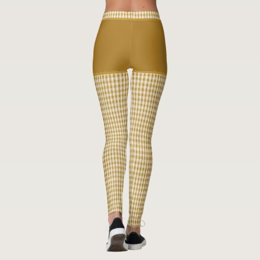 Gold Checkered Fabric Print Monogram op maat Leggings (Achterkant)