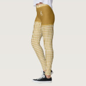 Gold Checkered Fabric Print Monogram op maat Leggings (Links)