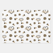 Gold Cheer Hearts, Pom Poms, Megaphone Pattern Inpakpapier Vel (Voorkant 3)