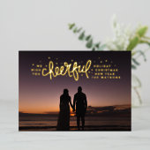 Gold Cheerful Stars PHOTO-kerstgroet Folie Feestdagenkaart (Staand Voorkant)