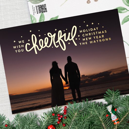 Gold Cheerful Stars PHOTO-kerstgroet Folie Feestdagenkaart