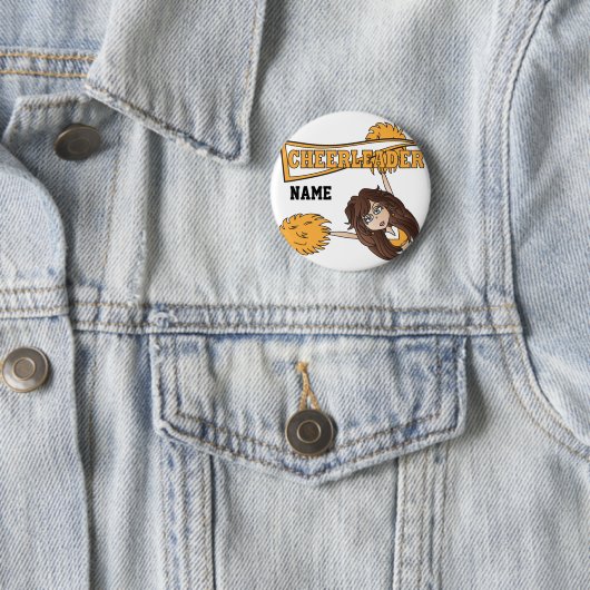 Gold Cheerleader Cute Girl | Personaliseren Ronde Button 5,7 Cm (In situ)