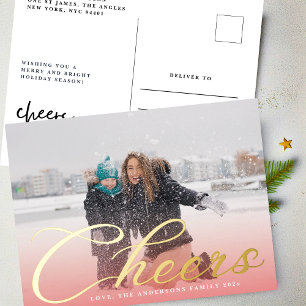 Gold CHEERS Classic Lettering Red Gradient Foto Folie Feestdagen Briefkaart