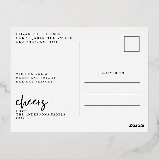 Gold CHEERS Classic Lettering Red Gradient Foto Folie Feestdagen Briefkaart (Achterkant)