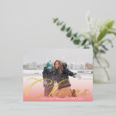 Gold CHEERS Classic Lettering Red Gradient Foto Folie Feestdagen Briefkaart (Staand Voorkant)