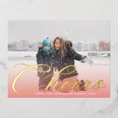 Gold CHEERS Classic Lettering Red Gradient Foto Folie Feestdagen Briefkaart (Voorkant)