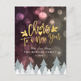 Gold Cheers naar New Year Script Bokeh Sparkle Lig Feestdagenkaart