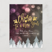 Gold Cheers naar New Year Script Bokeh Sparkle Lig Feestdagenkaart (Voorkant)