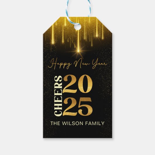 Gold Cheers Nieuwjaarsfeest 2025 cadeau Labels Cadeaulabel (Voorkant)