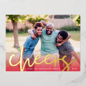 GOLD CHEERS | Rode gradiënt Merry-kerstfoto Folie Feestdagen Briefkaart (Voorkant)