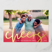 GOLD CHEERS | Rode gradiënt Merry-kerstfoto Folie Feestdagenkaart (Voorkant)