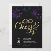 Gold Cheers Script en Blue Paars Fireworks Kaart (Voorkant)