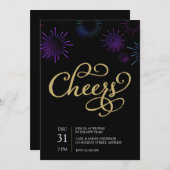 Gold Cheers Script en Blue Paars Fireworks Kaart (Voorkant / Achterkant)