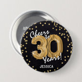 Gold Cheers to 30 Years' 30th Birthday Ronde Button 7,6 Cm (Voorkant /achterkant)
