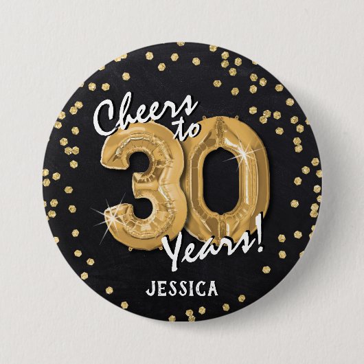 Gold Cheers to 30 Years' 30th Birthday Ronde Button 7,6 Cm (Voorkant)