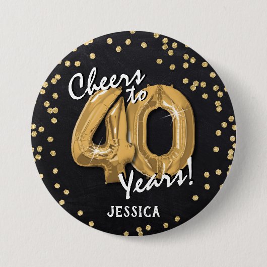 Gold Cheers to 40 Years' 40th Birthday Ronde Button 7,6 Cm (Voorkant)